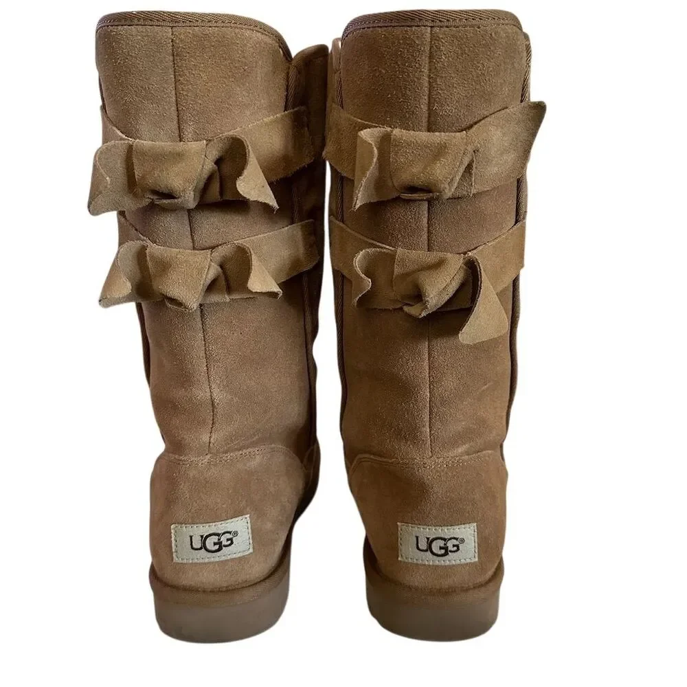 UGG Women's Allegra Bow II‎ Brown Suede Boots with Bow Detail Size 7